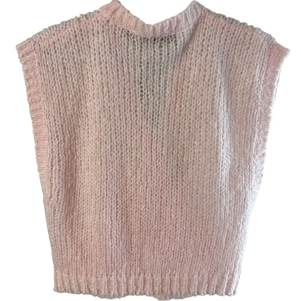 Idioms Vintage Pink Wrap Knit Sweater Vest Womens Large Wool Blend  V-Neck